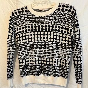 LOFT Black & White Geometric Dot & Heart Crewneck Sweater